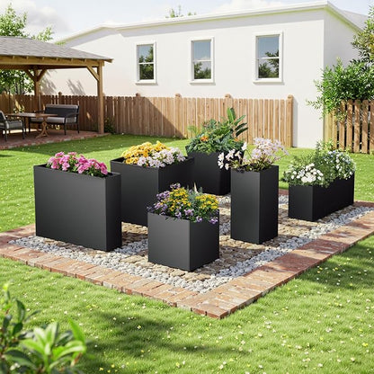 Metal Planter Box, 20" x 20"x 20", Heavy-Duty Galvanized Steel Outdoor Planter with Drainage Holes, Rectangular Planter for porches, Gardens, patios, and courtyards，Black