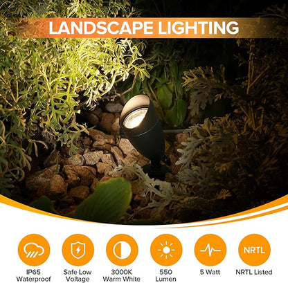 LUTEC 12V Low Voltage Landscape Lighting, Die-cast Aluminum Spot Lights with Connectors, IP65 Waterproof Outdoor Landscape Spotlights, 5W 550LM Warm White 3000K for Tree Garden Yard Pathway, 1 Pack