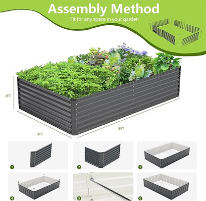 8x4x2FT Galvanized Raised Garden Bed Kit,Vegetable Boxes-Rectangle Metal Flower Box,Large Planter Raised Beds Outdoor Garden for Planting,Fruit,Herb-Grey