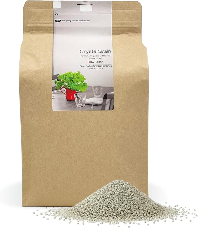 Sustainable Clean Soil for Herbs, Vegetable and Flowers, 2L (Medium Grain) Made in Japan– Nutrient-Enriched, No Mess, Reusable-La Terra Crystal Grain