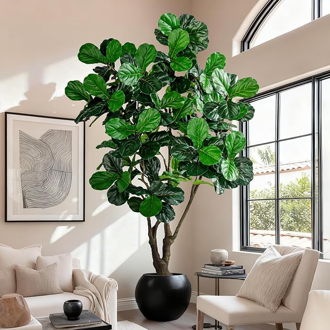 Large Artificial Trees with Pot Indoor Outdoor Realistic Floor Fake plantas Tall Faux Fiddle Leaf fig Tree for Home Living Room Bedroom Office Porch Outside Patio arboles artificiales para decoracion