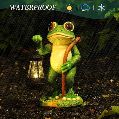 Garden Statue Frog Outdoor Decor, Solar Patio Resin Garden Decor for Outside Yard Decorations Gift for Women, Mom, Grandma