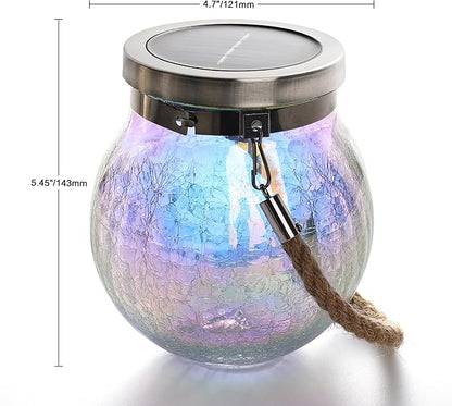 Cooo Christmas Gifts 2 Pack Solar Lanterns Waterproof Outdoor Iridescent Heavy Crackle Glass a Big LED Stainless Steel Lid 215% Solar for Women Mom Grandma Outdoor Table Lamps Garden Backyard Decor