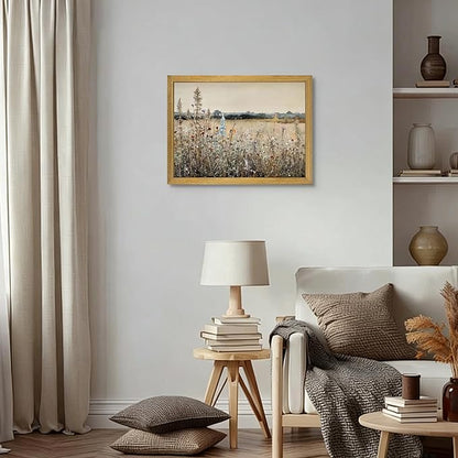 Framed Canvas Wall Art Vintage Wall Decor Landscape Nature Country Wildflower Paintings Bathroom Decor Oil Pictures Modern Farmhouse Cottagecore Print Poster French Country Vintage Painting 12x16 Inch