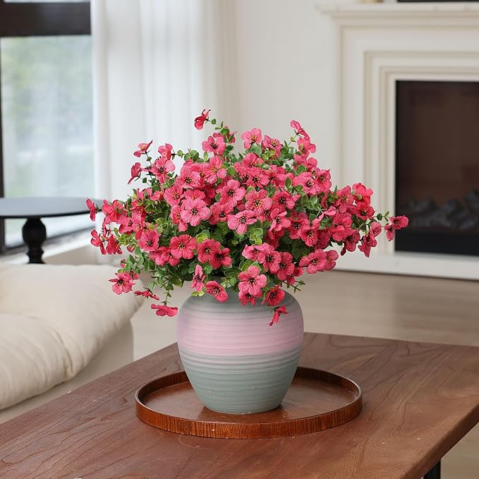 mizii Artificial Flowers for Outdoors 20 Bundles Realistic Faux Silk Flower UV Resistant Fake Plants Outside Decorations for Patio Garden Balcony Yard Porch Summer Indoor Home Decor (Pink)