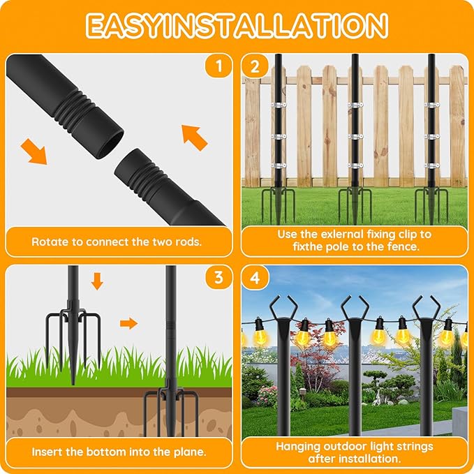 2 Pack String Light Poles, Outdoor String Light Pole 10ft Forked Metal Light Pole with Adjustable Outdoor Light Stand, Deck, Backyard, Garden, Wedding, Rustproof and Sturdy with Hooks