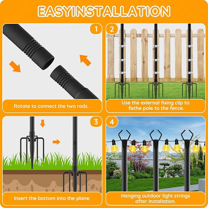 2 Pack String Light Poles, Outdoor String Light Pole 10ft Forked Metal Light Pole with Adjustable Outdoor Light Stand, Deck, Backyard, Garden, Wedding, Rustproof and Sturdy with Hooks