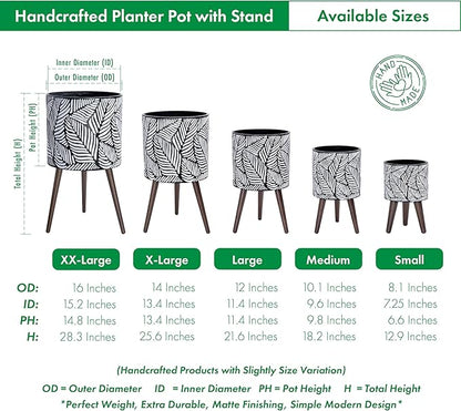 D'vine Dev 10 Inch Planter Pot with Stand, Mid-Century Tall Plant Pot with Legs for Indoor Plants, Medium, White/Grey, 88-L-B-7