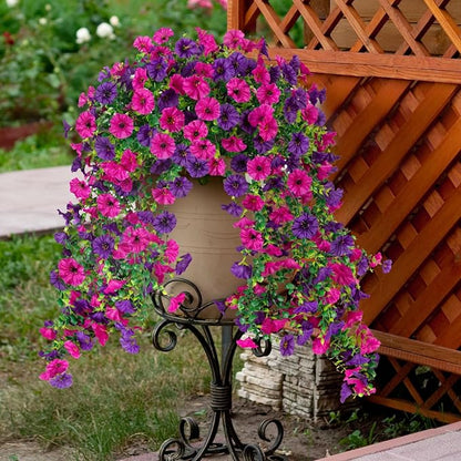 Artificial Hanging Flowers for Outdoor, 2 PCS Silk Morning Glory Faux Flowers with Eucalyptus Leaves,Realistic Hanging Plants for Wedding Home Office Garden Decor