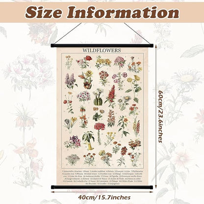 Geyee Wildflowers Vintage Poster Wall Decor Rustic Hanging Art Illustrative Reference Chart Prints Picture for Living Room Office Classroom Bedroom Frame, 15.8 x 23.6 Inch