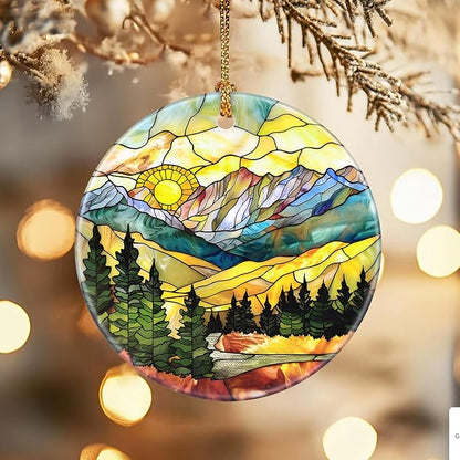 Christmas Ornaments, Dodosky 2.8in Ceramic Mountain Range Ornament, Xmas Decor, Christmas Tree Ornaments, Xmas Decorations for Tree, Holiday Ornament, Gifts for Women, Men, Nature Lovers