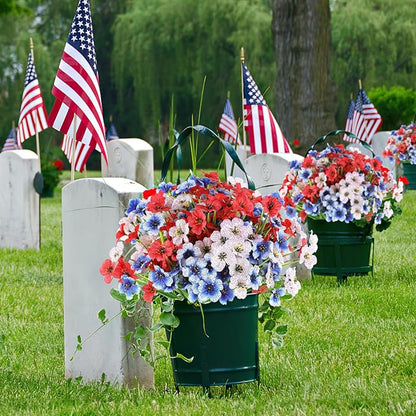 AGIRL 24 Bundles Artificial Flowers for Outdoor,No Fade Fake Plastic Flowers for Garden Porch Window Box Home,Red White Blue Faux Plants for 4th of July Memorial Day Independence Day Patriotic Decor