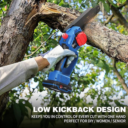 Mini Chainsaw 8 inch Cordless - Upgraded Handheld Electric Chainsaw with 2 Pack Batteries and Charger, Electric Power Chain Saw with Oiler, Garden Tools for Tree Trimming Wood Cutting