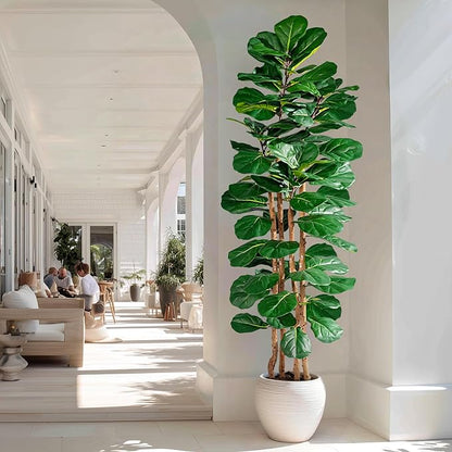 Tall Fake Fiddle Leaf fig Trees Large Artificial ficus Tree Indoor Outdoor Realistic Floor Plant Faux Plastic Plants Flowers for House Home Living Room Office Front Porch Modern Farmhouse Decor