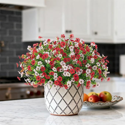Artificial Fake Plants Flowers for Outdoor Spring Summer Decor, 12 Bundles Faux Silk Daisy for Planter Pot Colorful UV Resistant Look Real for Front Door Porch Patio Outside Yard(Red White)