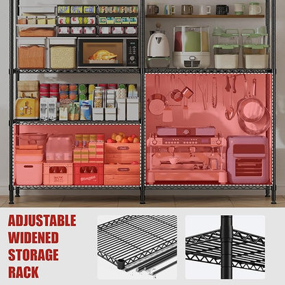 REIBII 61.7''W Storage Shelves Load 1220LBS Wire Shelving Unit 4 Tier Metal Shelving for Storage Rack Shelves Heavy Duty Garage Shelf Pantry Shelves Kitchen Shelving, 61.7" W*62.9" H*15.8" D, Black