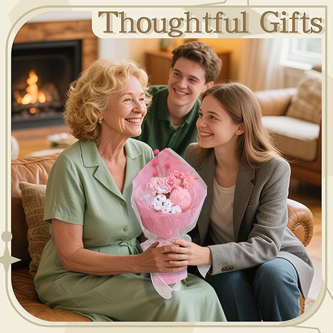 Carnation Crochet Flowers Bouquet Handmade Knitted Artificial Flowers Home Decor