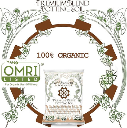 Organic Mechanics Premium Blend Potting Soil, 8 qt - Moisture-Retentive, Peat-Free, Compost - Enriched Mix with Worm Castings & Perlite for Houseplants, Annuals, Veggies & Tropical Plants
