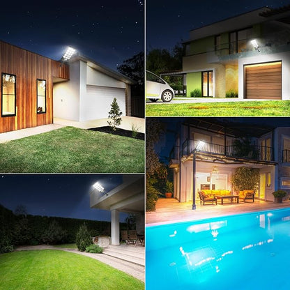 Solar Street Lights Outdoor,2 Pack Solar Lights Outdoor Waterproof Dusk to Dawn 60000LM 6500K Solar Flood Lights Motion Sensor with Remote Control, Commercial Area Lighting for Outside Parking Lot