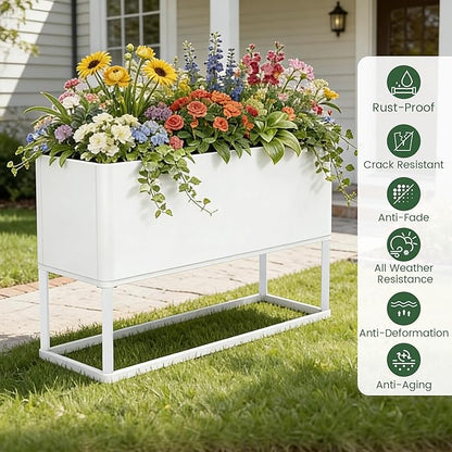 Modern Raised Metal Planter Box with Stand,38"L x 15"W x 30.5"H Outdoor Rectangular Planter,Durable All-Weather Use Elevated Planter for Commercial Patio, Balcony & Porch | Rounded Corner Design
