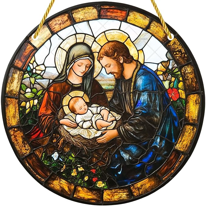 Acrylic Window Hanging Christmas Stained Panel Window Decoration for Outdoor Indoor Garden Yard Home Winter Decor 8 Inch