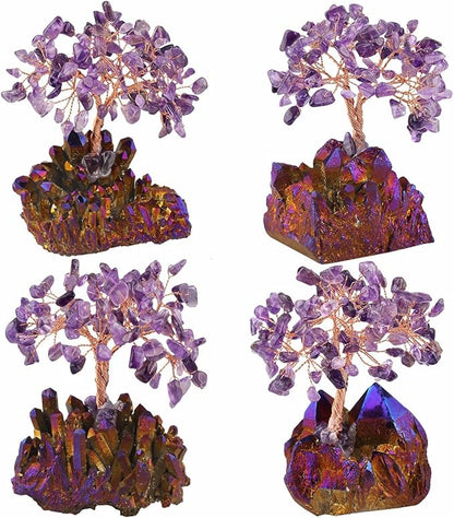 mookaitedecor Amethyst Crystal Tree, Quartz Cluster Purple Titanium Crystals Base Bonsai Money Tree for Wealth and Luck