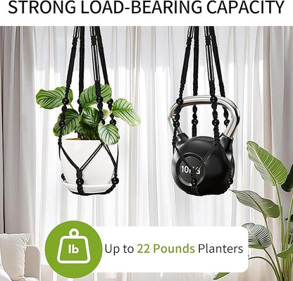 Macrame Plant Hanger - Fits 4 to 13 inches Pots for Indoor Outdoor, 35"/29"/23" Different Sizes Set, Black (POTS NOT Included)
