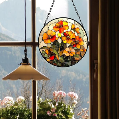 Stained Glass Window Hanging - Orange Marigolds Flowers Suncatcher for Door Garden Yard Sun Catchers Decor Christmas Mother's Day Birthday Gifts for Women Mom Nana Girlfriend Men 7.8 in