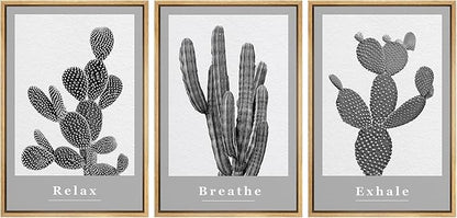 Ashbrook Framed Wall Art Print Set Black & White Grayscale Desert Succulents Nature Wilderness Photography Modern Art Boho Scenic Dramatic for Living Room, Bedroom, Office - 16"x24"x3 Natural