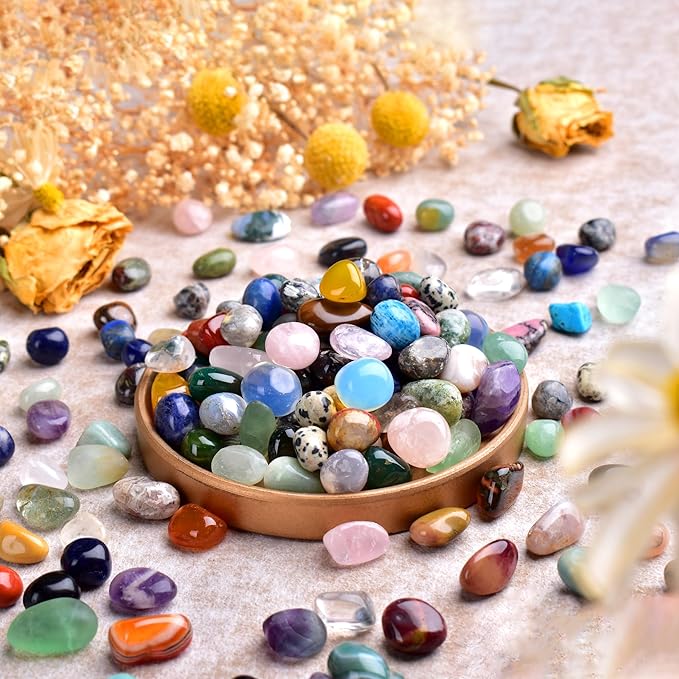 Polished Healing Crystal Stones Set, 36 Different Natural Gemstone Types, 2.5 lbs of 0.5" Tumbled Decorative Rocks Collection for Chakra, Meditation, Reiki, Energy Work, Crafts