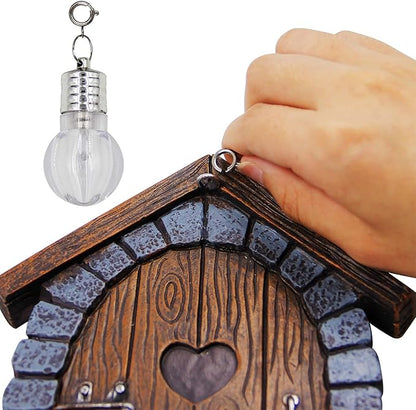 Juegoal Fairy Gnome Home Miniature Window and Door with Litter lamp for Trees Decoration, Glow in Dark Fairies Sleeping Door and Windows, Yard Art Garden Sculpture, Lawn Ornament Decor