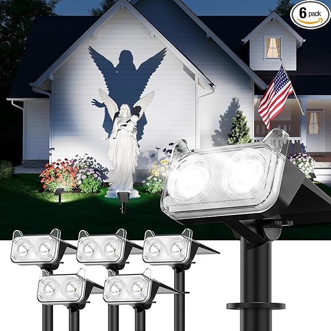 LETMY New Upgrade Solar Spot Lights Outdoor Waterproof with Bigger LED, 6 Pack Auto ON/Off Solar Lights Outdoor, 2-in-1 Wall Lights & 2 Modes Landscape Spotlights for Tree Yard Pathway Garden Decor