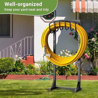 Garden Hose Holder with 4 Spikes, Water Hose Holders for Outside, 150ft Garden Hose Storage Heavy Duty Hose Hanger Metal Hose Stand Detachable Hose Reel Rack Organizer