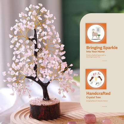 Rose Quartz Crystals Tree of Life Gifts, Womens Birthday Gifts for Her, Money Tree, Pink Tree Decor, Rose Quartz Pink Gifts for Women, Office Decor, Housewarming Gifts, Gemstone Trees