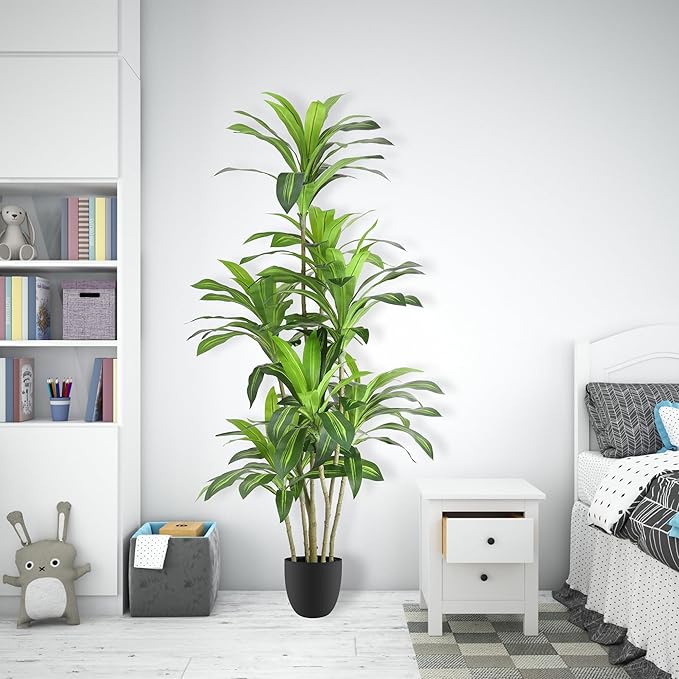 Artificial Plants 6Ft Dracaena Fragrans Faux Trees with 8 Heads Fake Tree for Home Decor Indoor or Outdoor Office Decoration Housewarming Gift