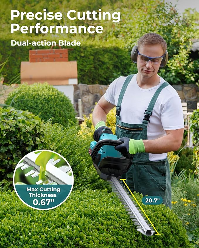 Cordless Hedge Trimmer 20-Inch with Battery Indicator & 2X 2000mAh Batteries, 180° Rotatable Head, 3000RPM Electric Brush Cutter for Hedges, Shrubs, Branches