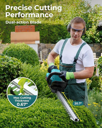 Cordless Hedge Trimmer 20-Inch with Battery Indicator & 2X 2000mAh Batteries, 180° Rotatable Head, 3000RPM Electric Brush Cutter for Hedges, Shrubs, Branches