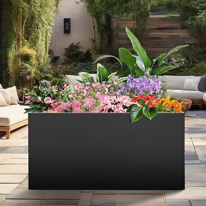 Metal Rectangular Planter Box, 38''L x16''Wx20''H Planter Boxes Outdoor Heavy Duty, Rectangular 3 Tier Adjustable Height Outdoor Galvanized Steel Plant Box, Garden Planter for Plants and Flowers