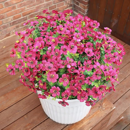 Faux Flowers for Outdoor Planters, Artificial Flowers for Outdoors, 12 Bundles Outdoor Flowers Uv Resistant, Artificial Flowers for Decoration, Red, Silk Faux Spring Flowers for Outside
