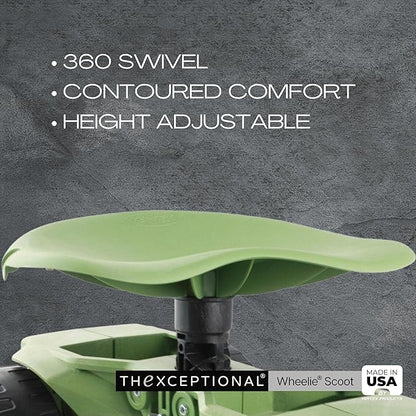 TheXceptional Wheelie Scoot | Premium Rolling Work Seat | Comfort Utility Garden Stool with Never Flat Wheels | Made in USA by Vertex | Model EX500