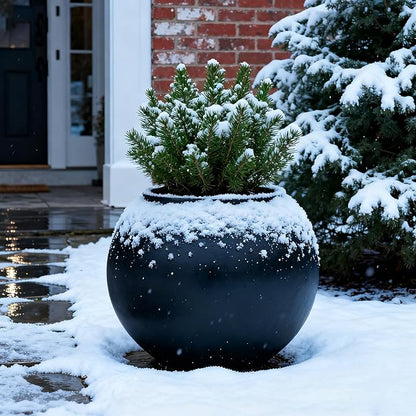 20”Dx16.1”H Large Plant Pot,Durable Plastic-Concrete Material Sphere Planter with Drainage Hole & Rubber Plug Weather Resistant,Modern Planters for Indoor Plants & Outdoor,(White, 12.6" Pot Opening)