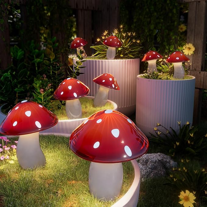 Upgraded Solar Mushroom Lights Outdoor, 9 Pack Garden Stake Light with 8 Lighting Modes, IP65 Waterproof Solar Pathway Fairy Decor for Yard/Flower Bed/Patio/Landscape/Backyard, Christmas Gift, 30 FT