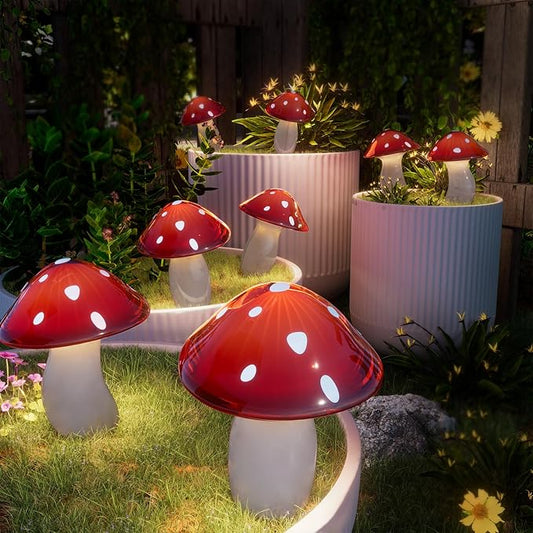 Upgraded Solar Mushroom Lights Outdoor, 9 Pack Garden Stake Light with 8 Lighting Modes, IP65 Waterproof Solar Pathway Fairy Decor for Yard/Flower Bed/Patio/Landscape/Backyard, Christmas Gift, 30 FT