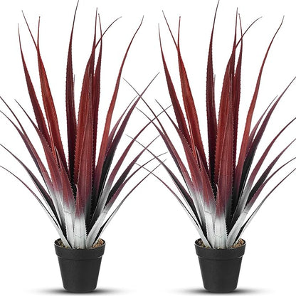 Giegxin 2 Pcs 26'' Realistic Red Artificial Aloe Vera Plant Faux Agave Plant Potted UV Resistant Agave Artificial Greenery Outdoor Indoor for Housewarming Gift House Garden