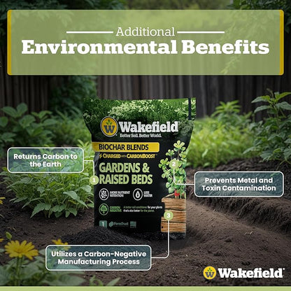 Wakefield Biochar Blend with CarbonBoost™ Technology – Enhanced Water & Nutrient Retention for Raised Bed Garden Soil - Ultimate Organic Potting Soil Mix for Vegetables, Gardens and Houseplants - 1CF