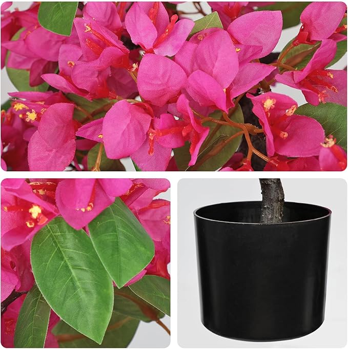 Briful Artificial Bougainvillea Tree in Black Pot 51.1" Tall Faux Silk Bougainvillea Floral Tree with Realistic Trunk Pink Fake Bougainvillea Plant for Home Office Living Room Bedroom Décor