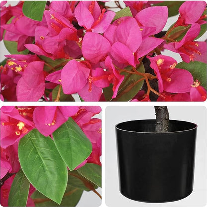 Briful Artificial Bougainvillea Tree in Black Pot 51.1" Tall Faux Silk Bougainvillea Floral Tree with Realistic Trunk Pink Fake Bougainvillea Plant for Home Office Living Room Bedroom Décor