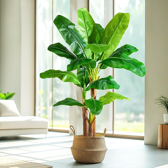 6FT Artificial Banana Tree Tall Fake Banana Leaf Plant Faux Banana Silk Tree Faux Banana Leaves for Home Swimming Pool Indoor Outdoor Patio Tropical Decor