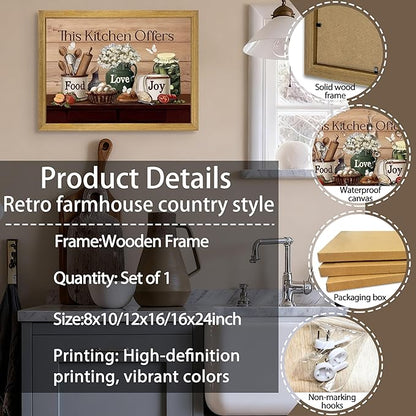 Vintage Kitchen Pictures Wall Decor, Country Kitchen Food Still Life Wall Art, Dining Room Decor Oil Painting, Canvas Prints Picture For Dining Room Kitchen Home Decor 8x10 Inch Wood Framed