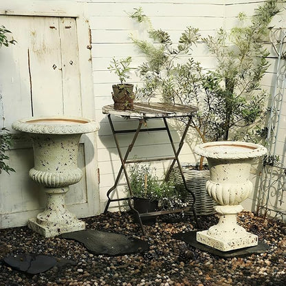VISIBLE Vintage European Giant Garden Urn Planter, Decorative Cement and Fiber Flower Pot, Make Rust Finished, Wrap Foam Safely Delivered from Local Warehouse (Award Cup, Large)